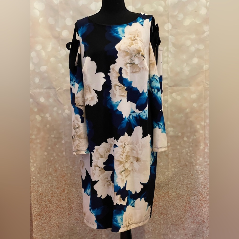 New R&K 18W Open Shoulder with Bow Zipper Back Knee Length Floral Print Dress
